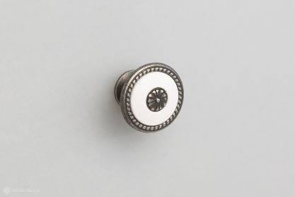 FB027 мебельная ручка-кнопка старое олово с белой вставкой