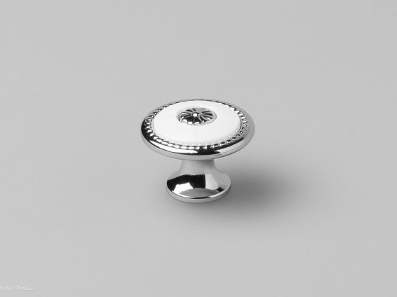 FB027 мебельная ручка-кнопка хром с белой вставкой