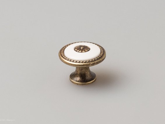 FB027 мебельная ручка-кнопка бронза полированная с белой вставкой